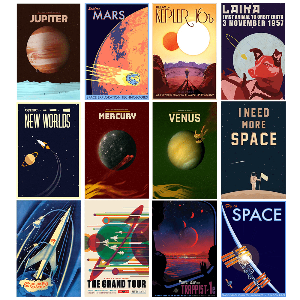 Posters Vintage De L’espace – Lot De 12 Affiches 20x25 Cm, Style Rétro, Planètes, Exploration, Décoration Murale - 9