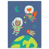 Poster Bébé Renard et ours Astronaute