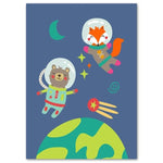 Poster Bébé Renard et ours Astronaute