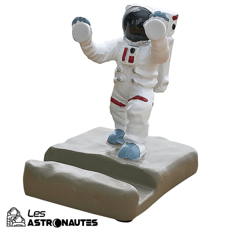 Support Téléphone Astronautes Mignon | Figurine Bureau Résine Dorée & Blanche – Décoration & Porte-Téléphone Stable
